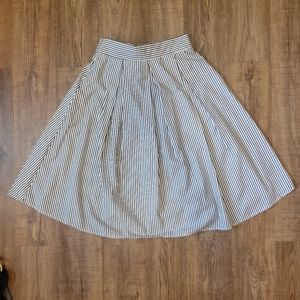 See You Monday Striped High Waisted Pleated Circle Skirt Tie Back Bow